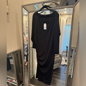 👗NWT UNIVERSAL STANDARD LONG SLEEVE SCOOPNECK LONG SLEEVE RUCHED DRESS SZ S BLK